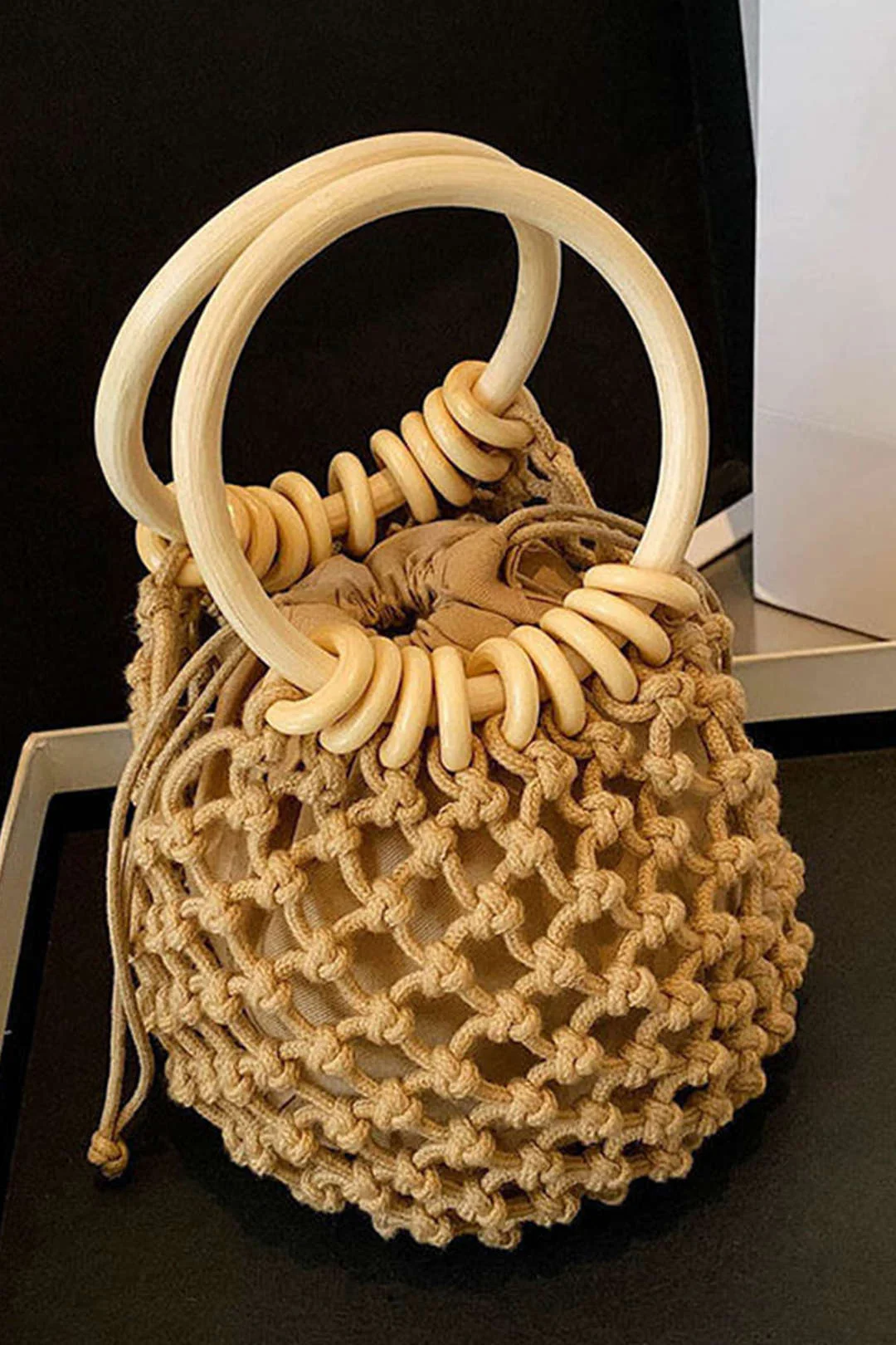 Woven Wooden Handle Tote Bag - Weenar
