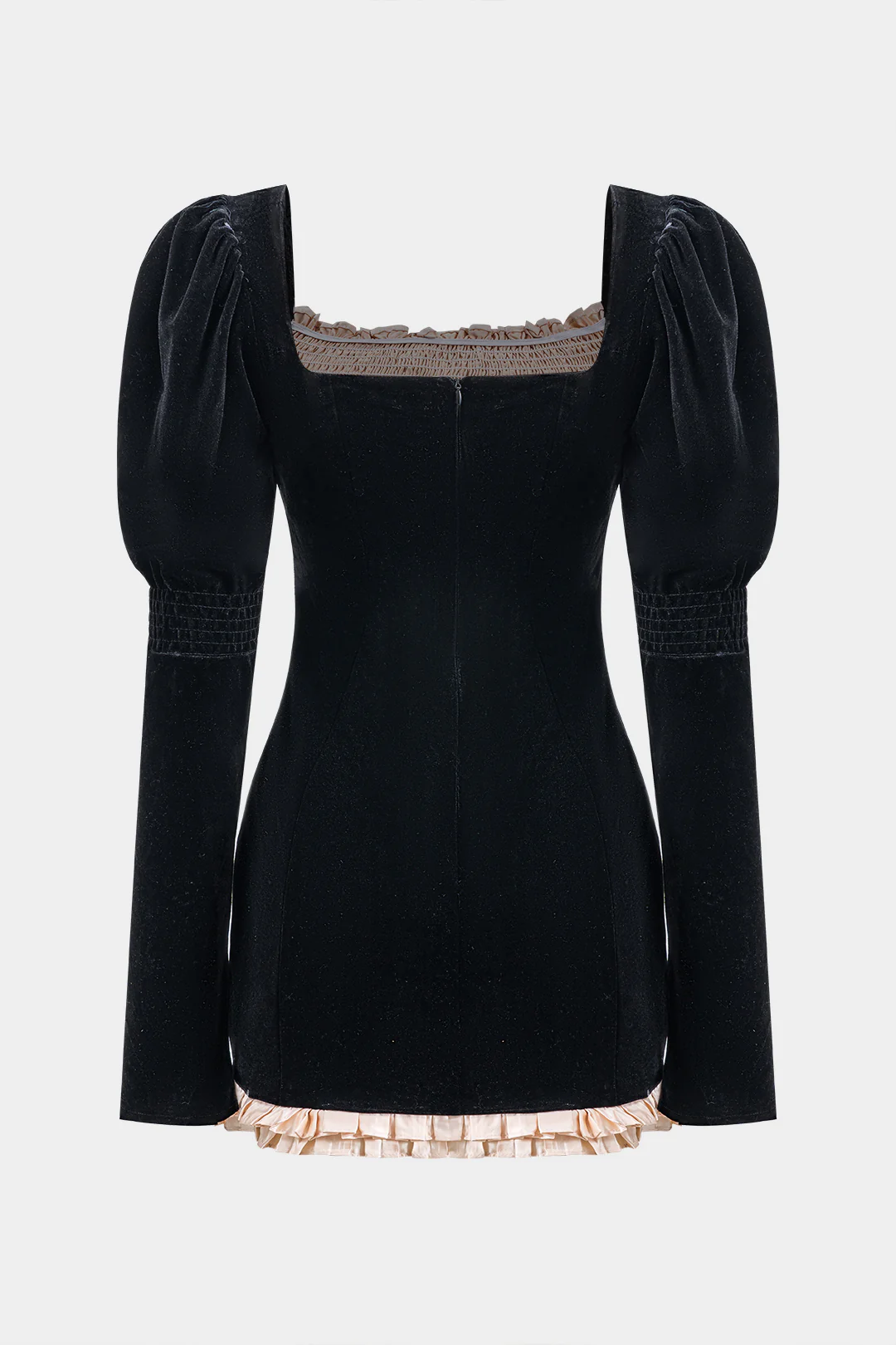 Velvet Patchwork Button Zipper Long Sleeve Mini Dress - Weenar