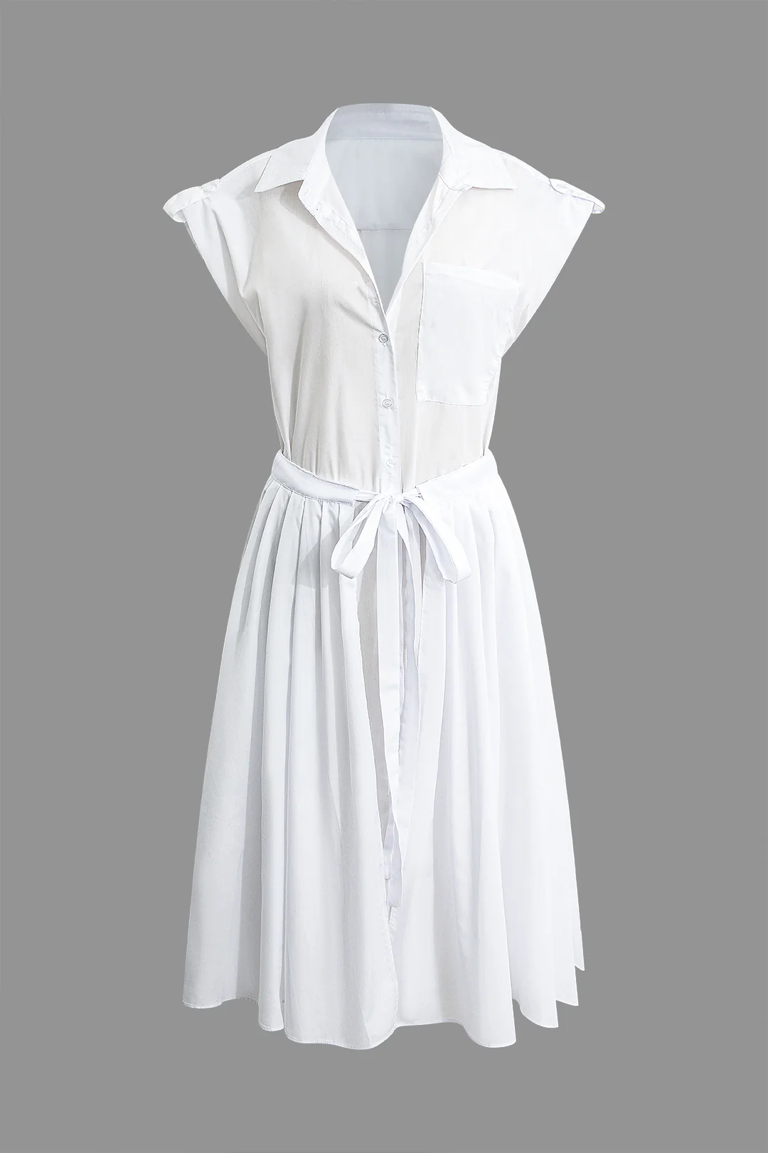 Ruched Pocket Belted Short Sleeve Midi Dress - Weenar