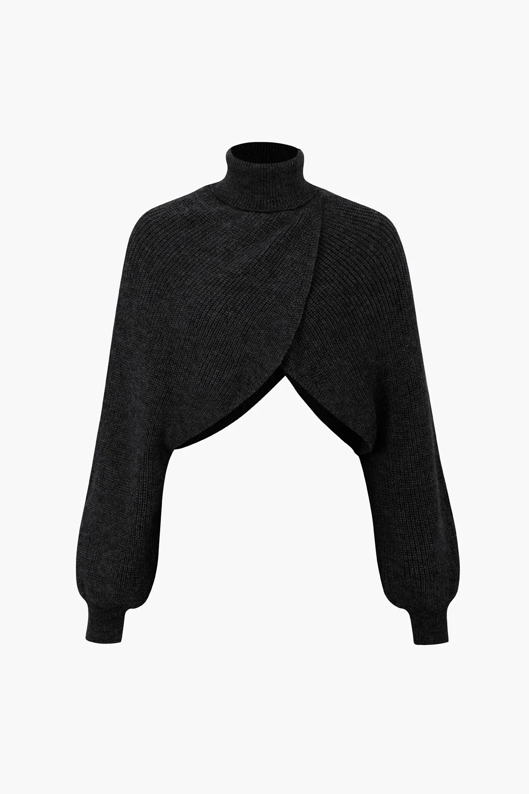 Batwing Sleeve Turtleneck Crop Sweater - Weenar