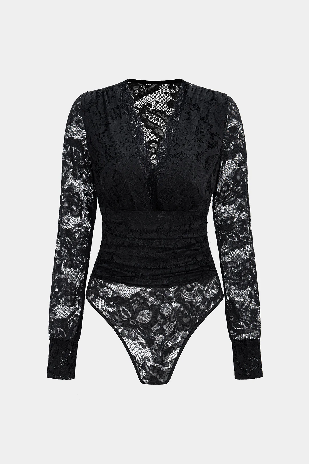 Lace V-Neck Long Sleeve Bodysuit - Weenar
