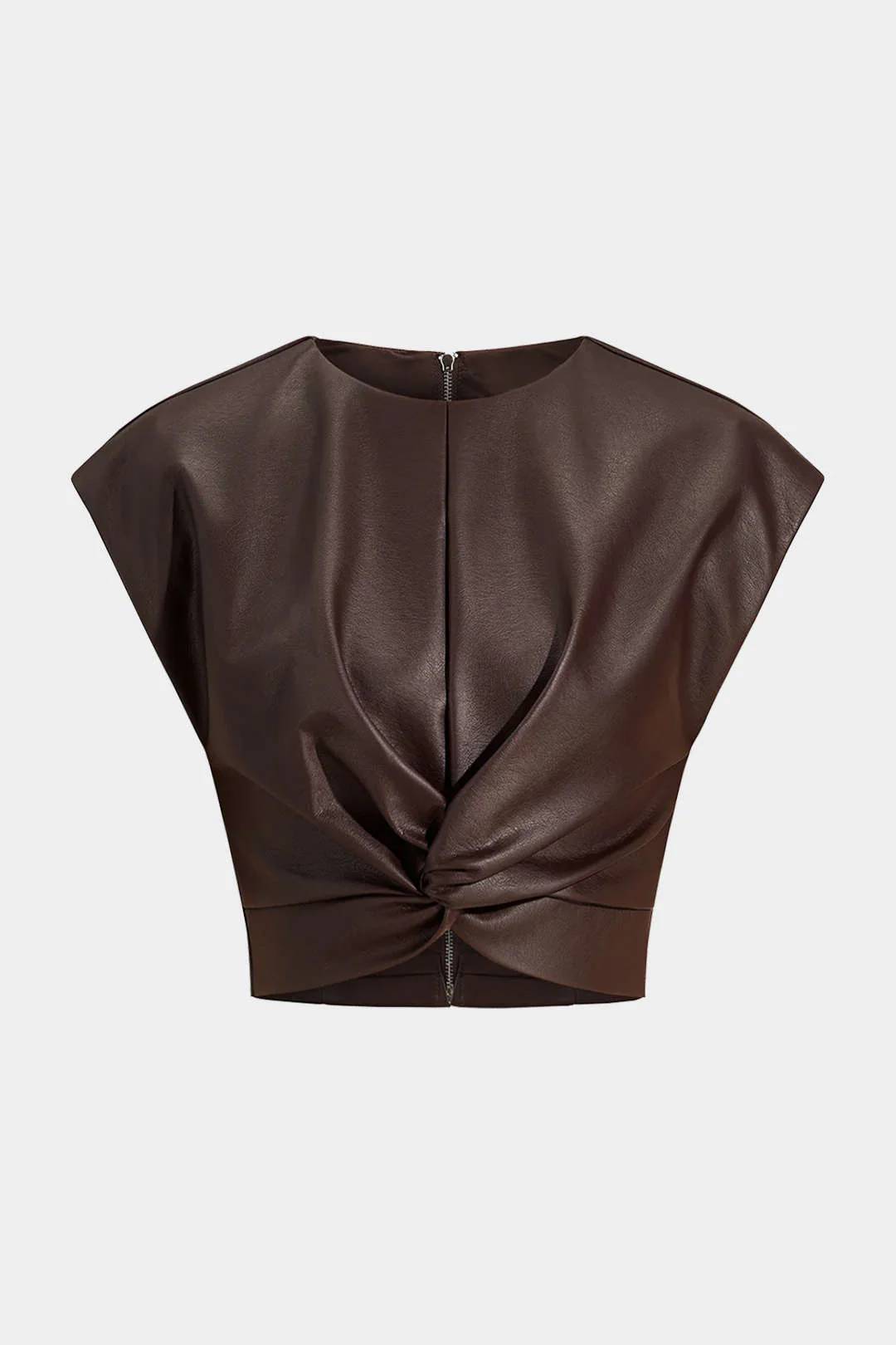 Faux Leather Zipper Twist Knot Tank Top - Weenar