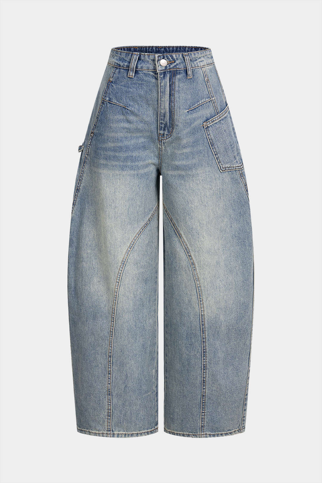 Denim Asymmetrical Pocket Wide Leg Jeans - Weenar