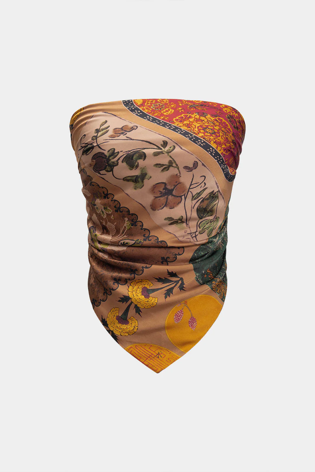 Retro Print Satin Tie-Up Tube Top - Weenar