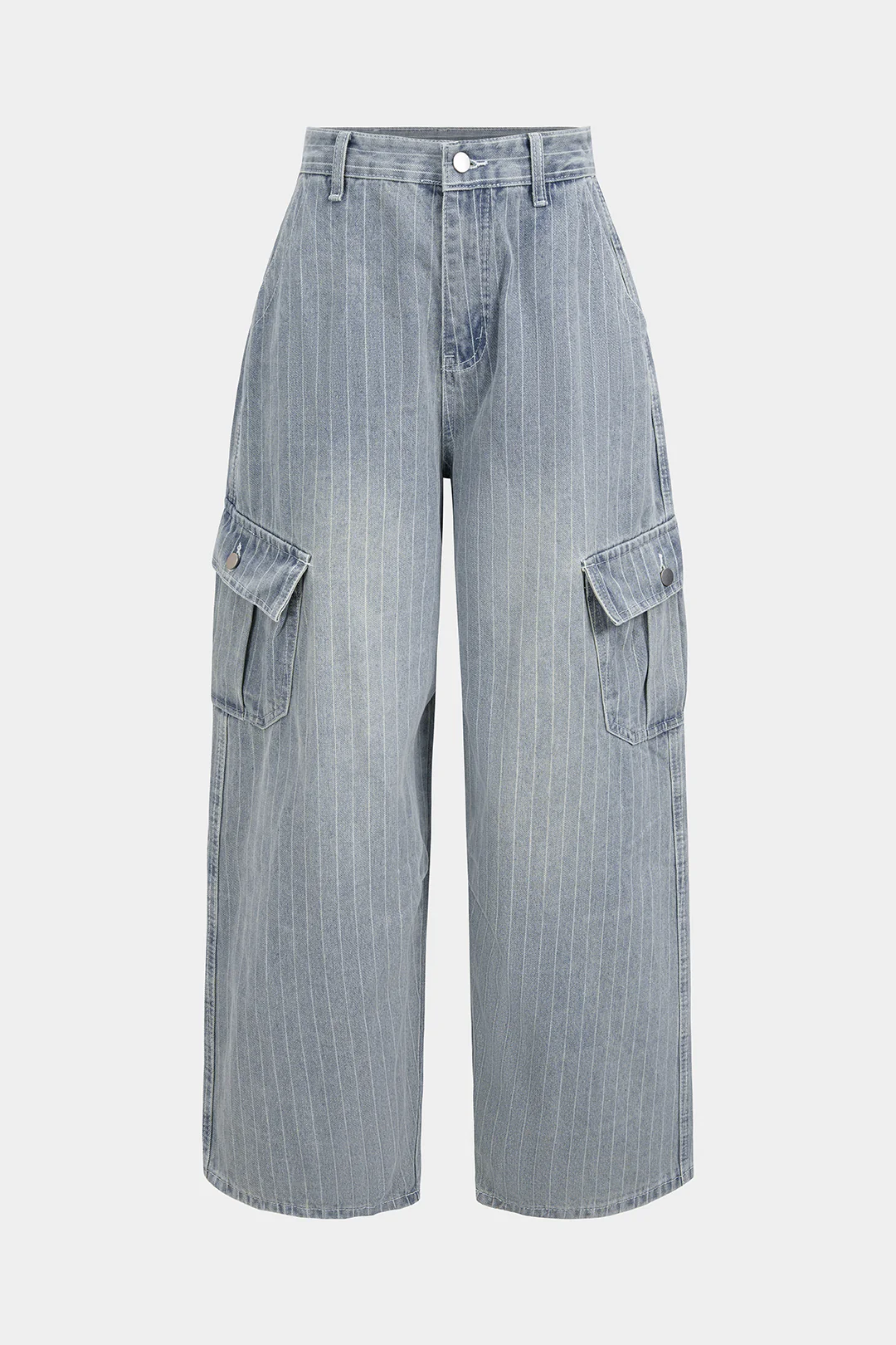 Denim Striped Pocket Wide Leg Jeans - Weenar