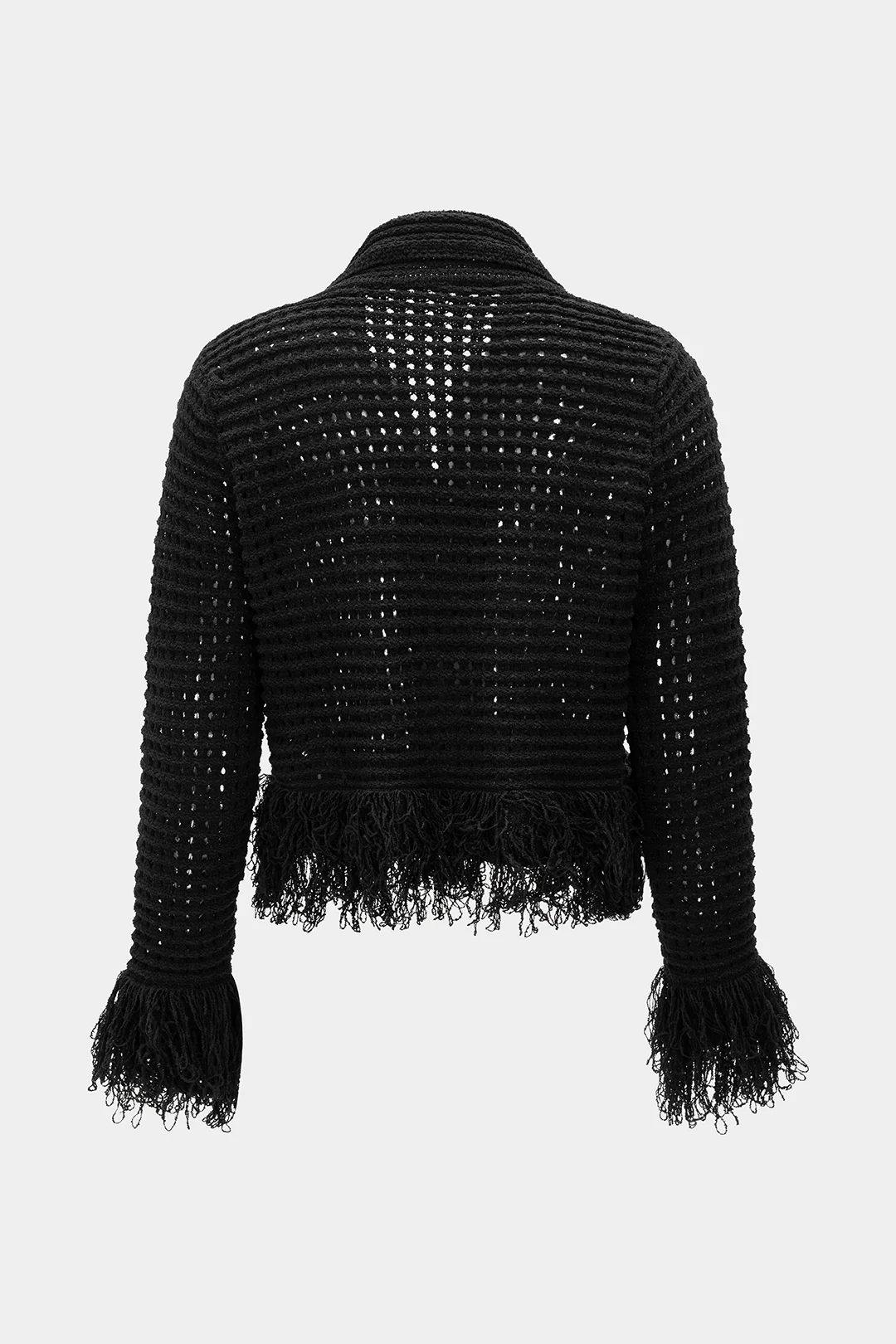 Knit Fringe Cut Out Long-Sleeve Top - Weenar