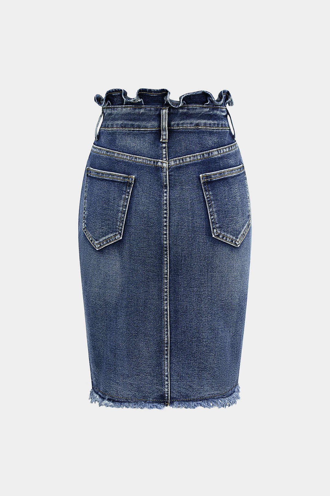 Denim Ruffle Asymmetrical Frayed Skirt - Weenar