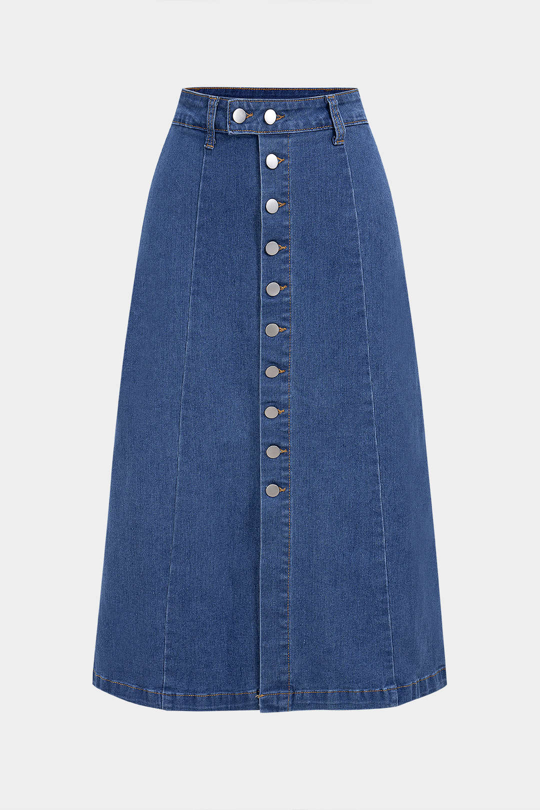 Denim Button Front High Waist Skirt - Weenar