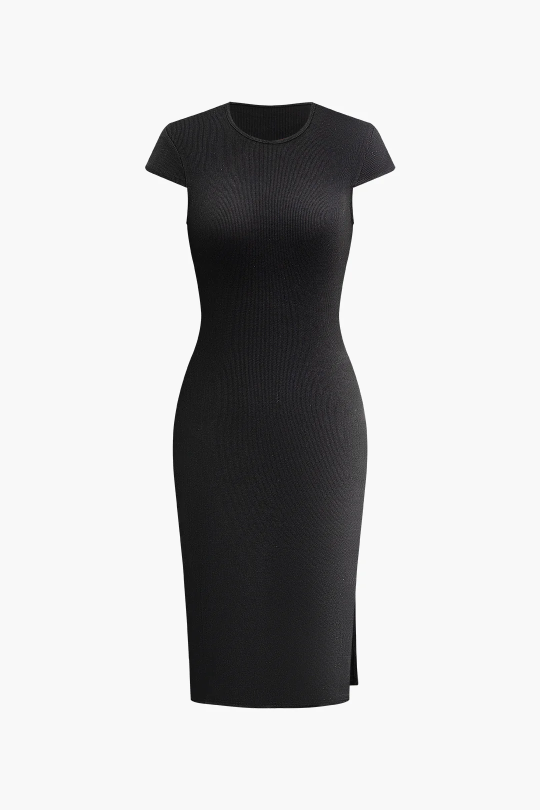 Round Neck Short Sleeve Slit Mini Dress - Weenar