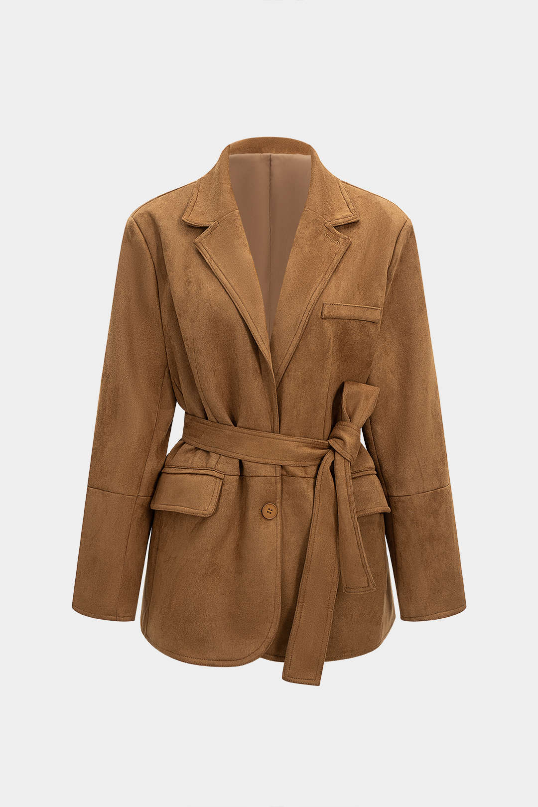 Suede Notched Lapel Tie-Up Pocket Blazer - Weenar