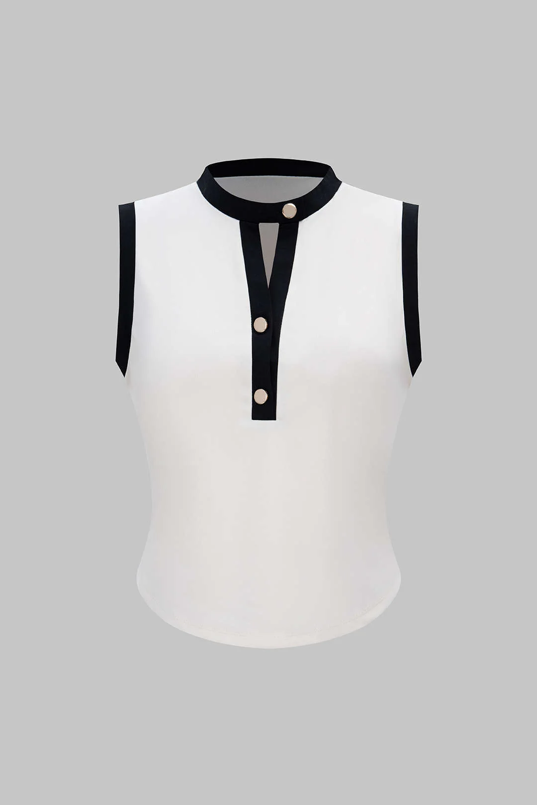 Contrast Binding Round Neck Button Tank Top - Weenar