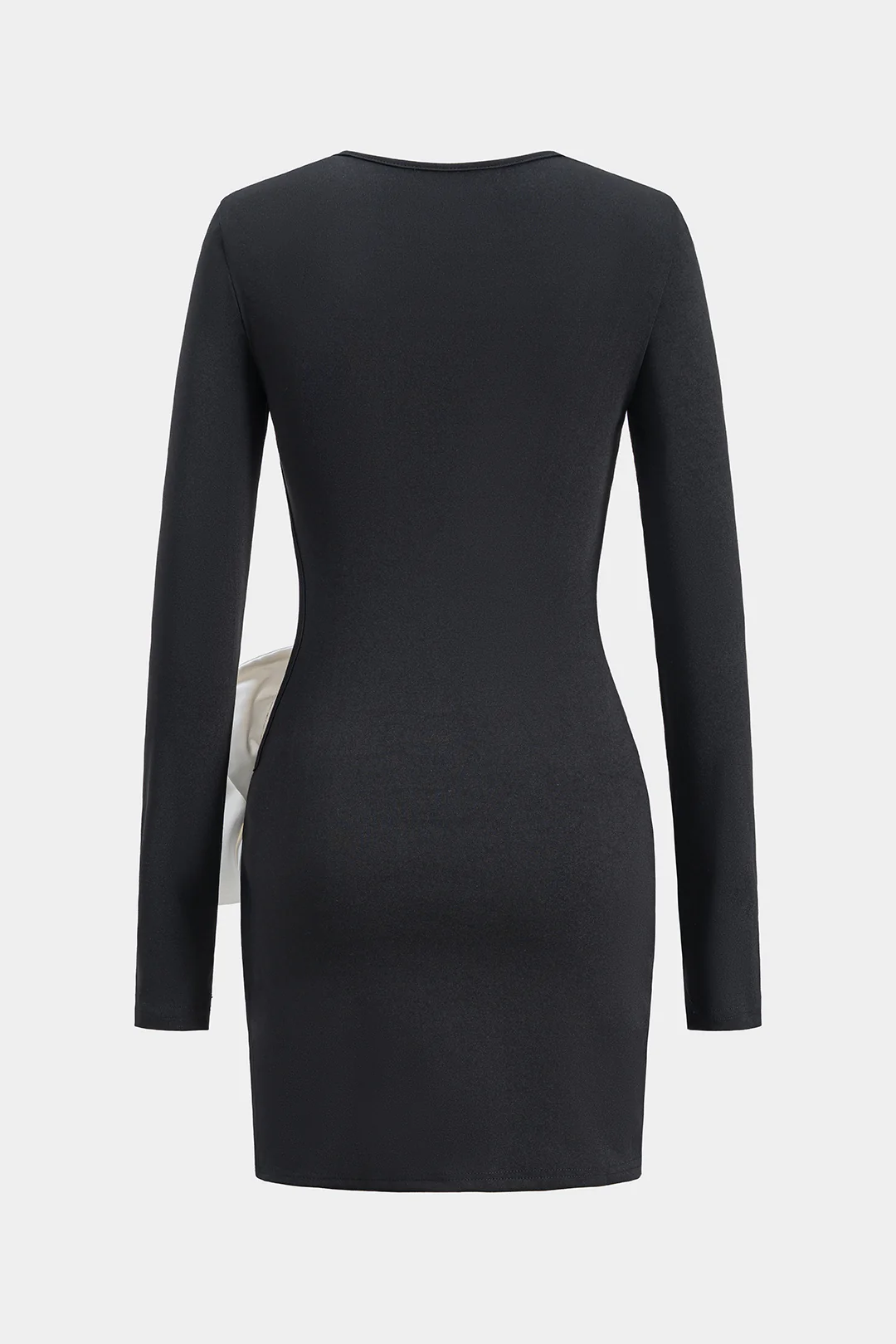 3D Floral Decor Round Neck Cut Out Long Sleeve Mini Dress - Weenar
