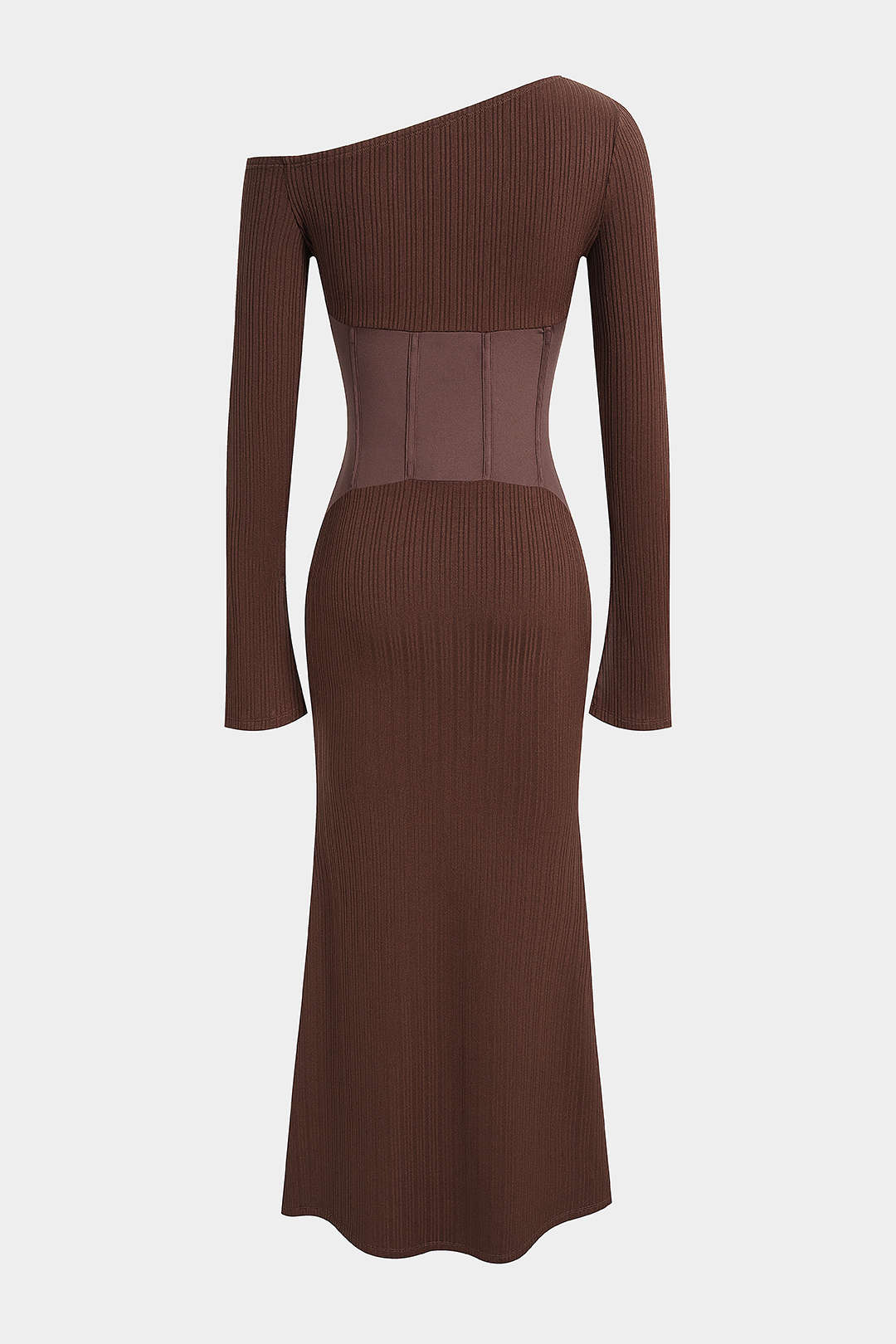 One Shoulder Corset Tie Back Long Sleeve Maxi Dress - Weenar
