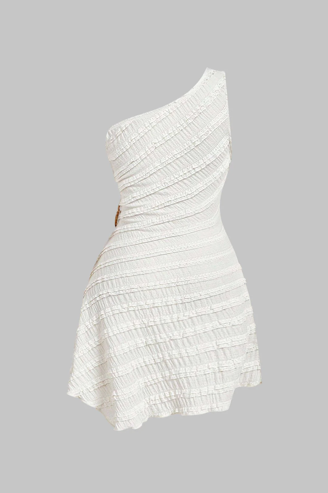 Plus Size Metallic Decor One Shoulder Sleeveless Mini Dress - Weenar