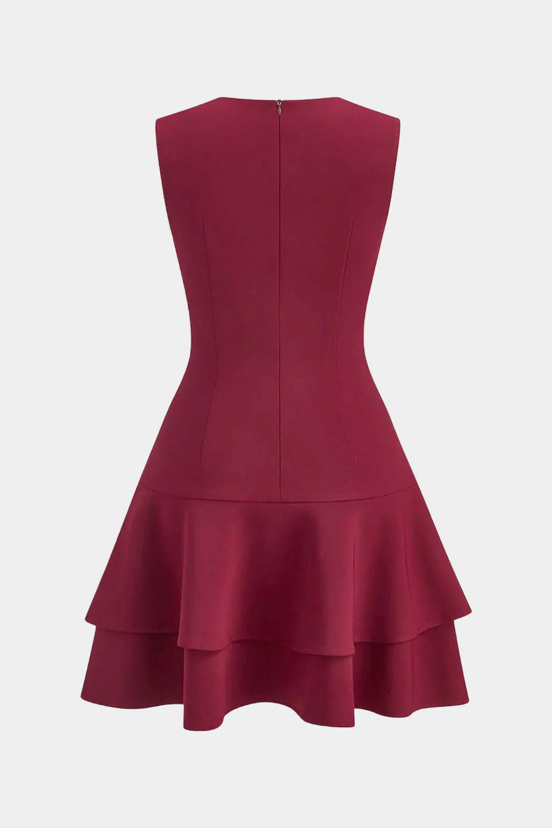 Asymmetrical Round Neck Ruffle Hem Sleeveless Mini Dress - Weenar