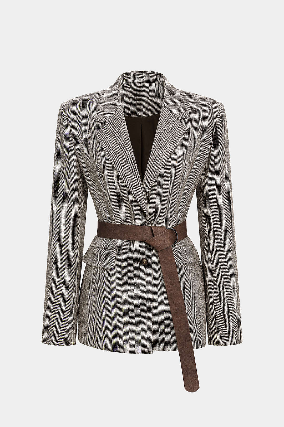 Button Notched Lapel Belted Blazer - Weenar