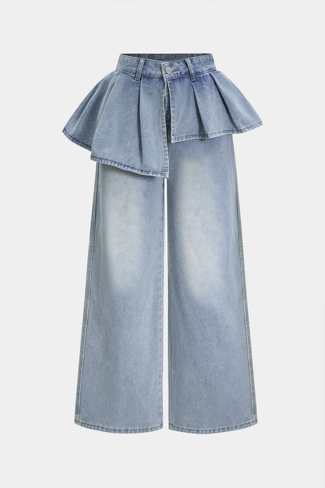 Denim Ruffle Pocket Straight Leg Trousers - Weenar