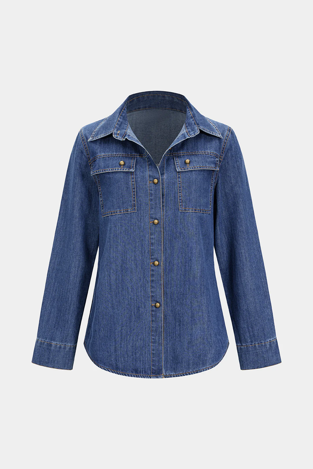 Denim Button Contrast Whipstitching Long Sleeve Shirt - Weenar