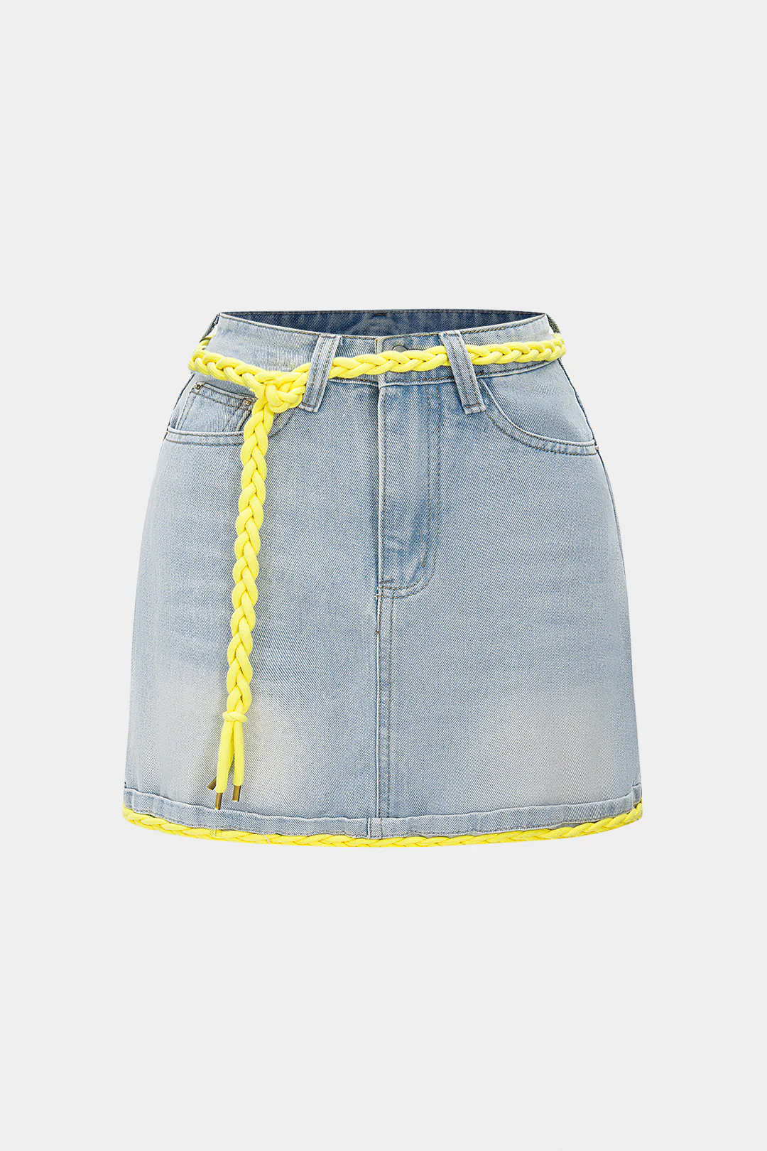 Denim Patchwork Shirred High Waist Skirt - Weenar