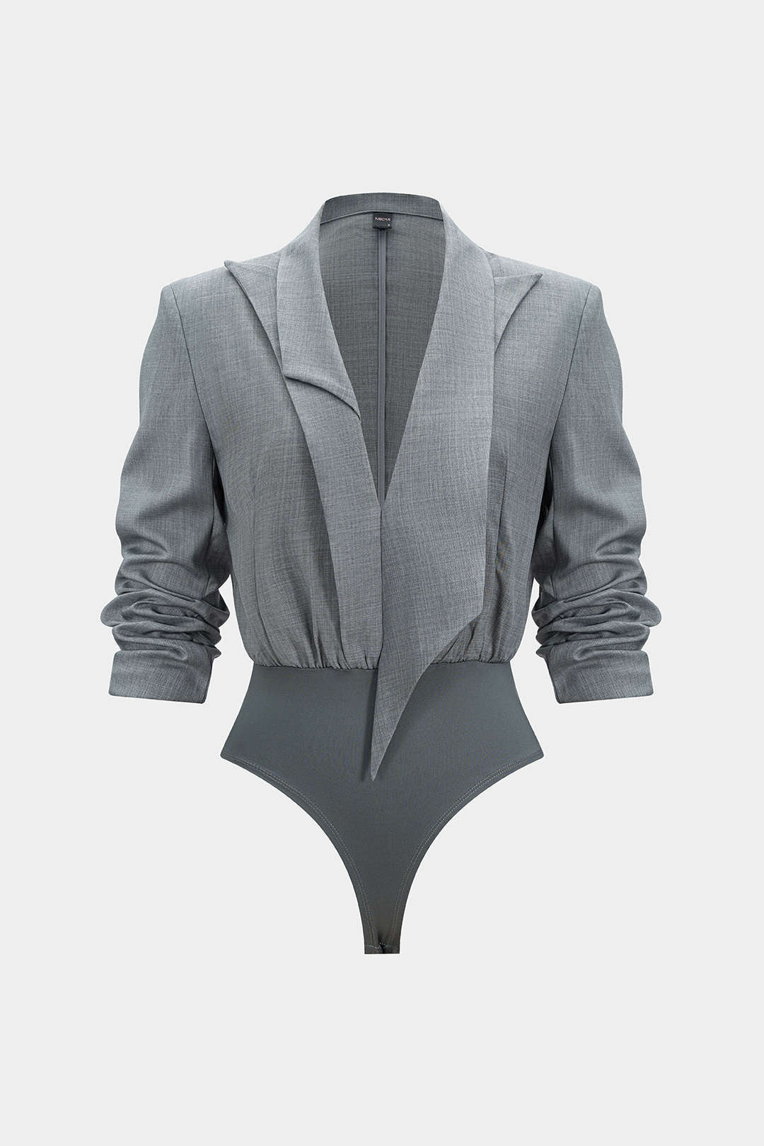 Notched Lapel Asymmetrical Long Sleeve Bodysuit - Weenar