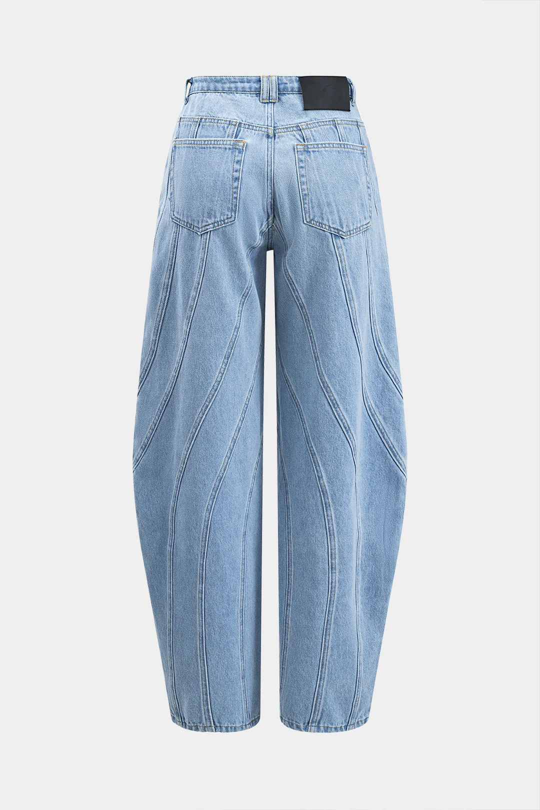 Denim Patchwork Button Pocket Wide Leg Barrel Trousers - Weenar