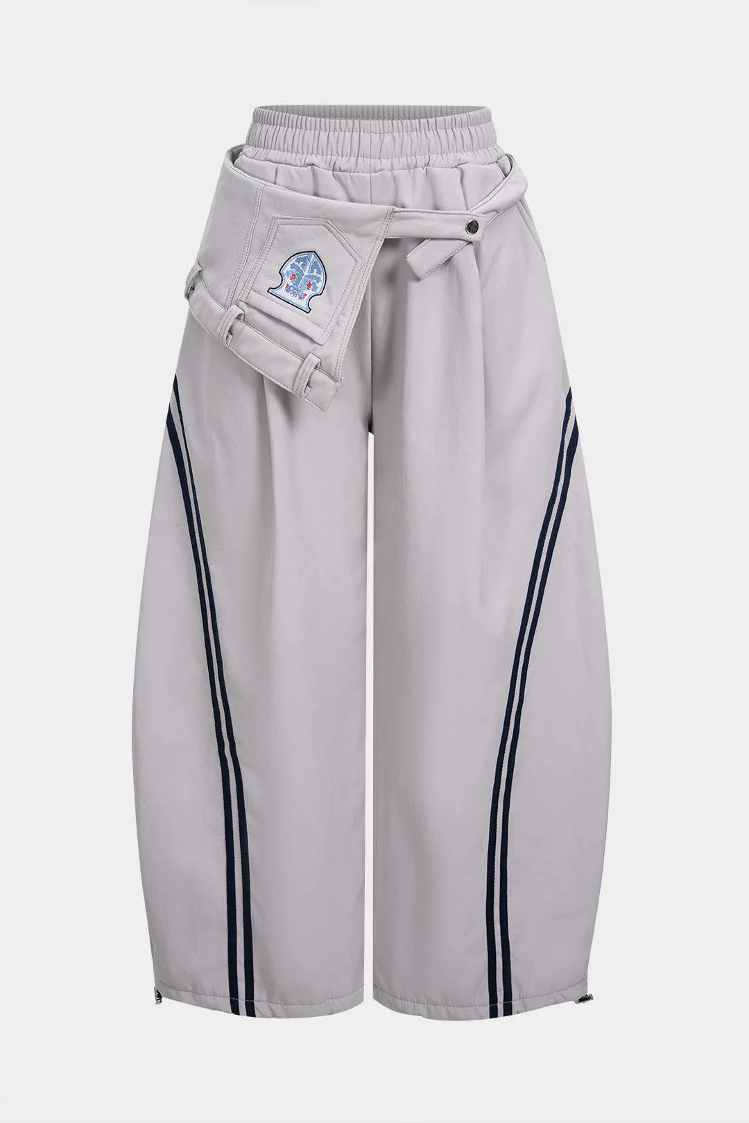 Contrast Embroidery Asymmetrical Drawstring Pants - Weenar