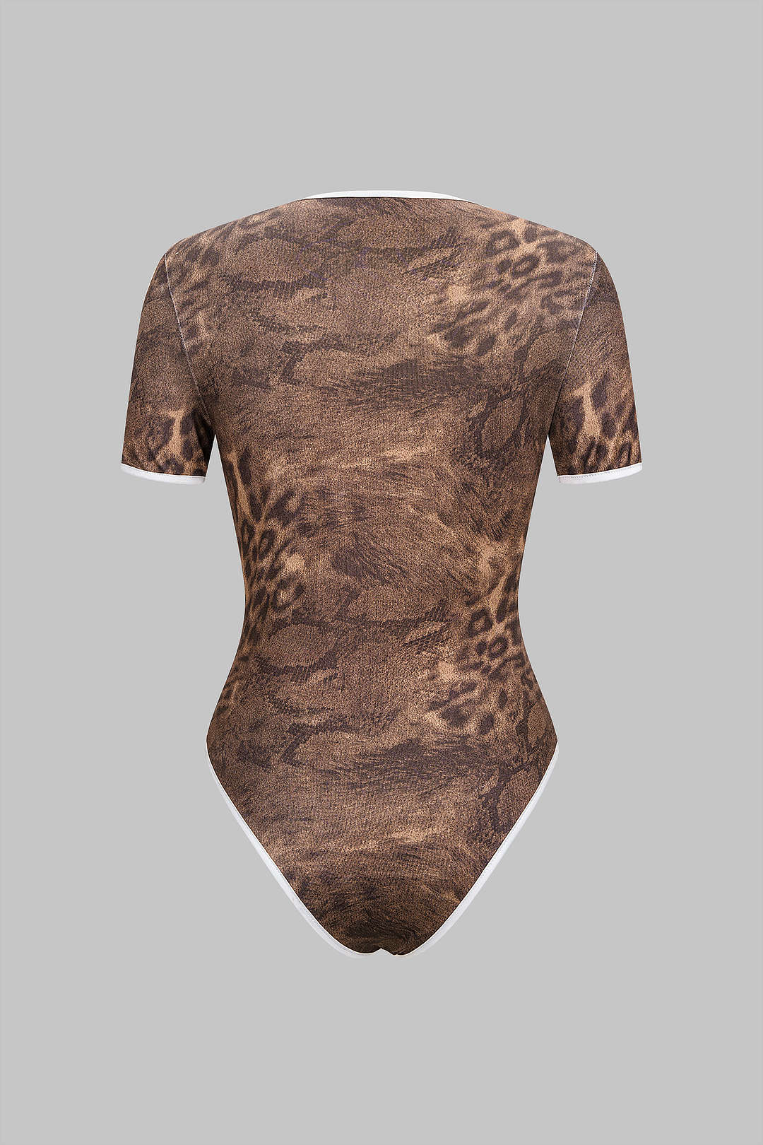 Leopard Stripes Print Round Neck Short Sleeve Bodysuit - Weenar