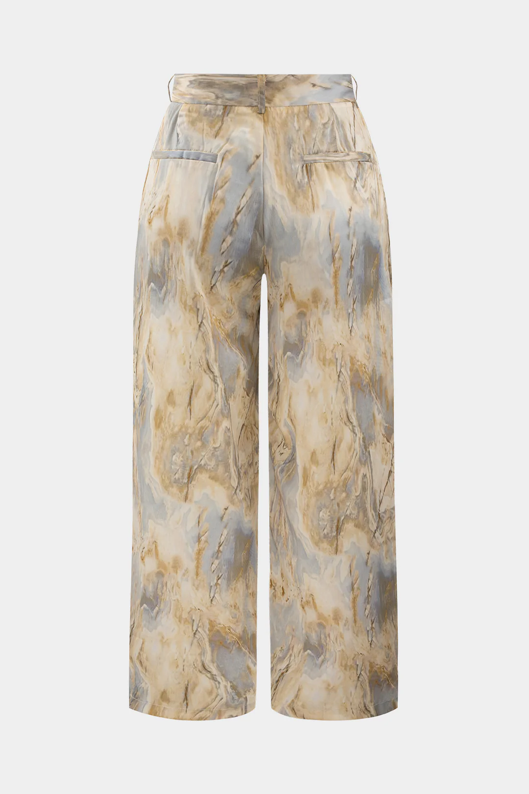 Plus Size Zipper Detail Abstract Print Satin High Waist Trousers - Weenar