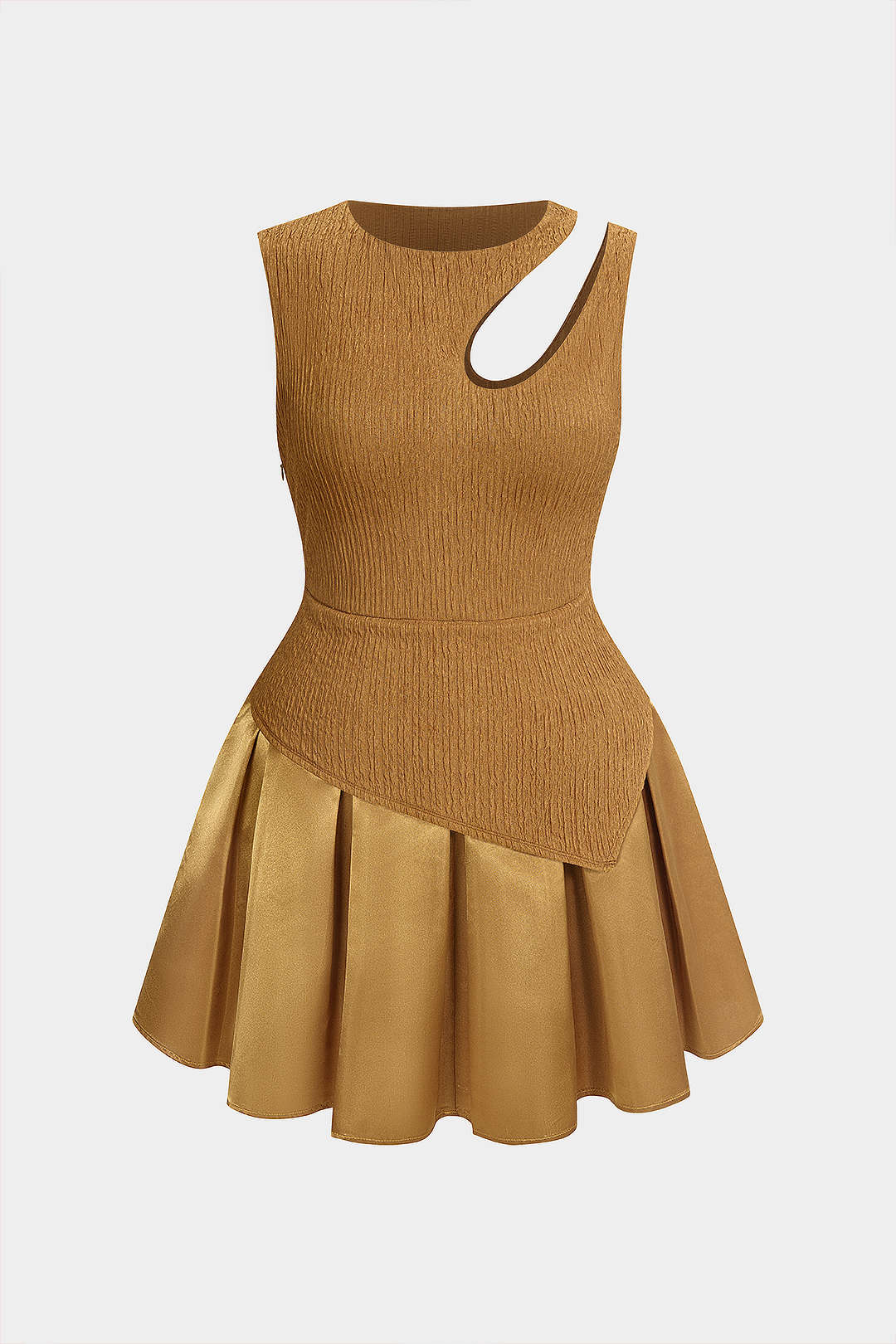 Plus Size Round Neck Asymmetrical Cut Out Sleeveless Mini Dress - Weenar