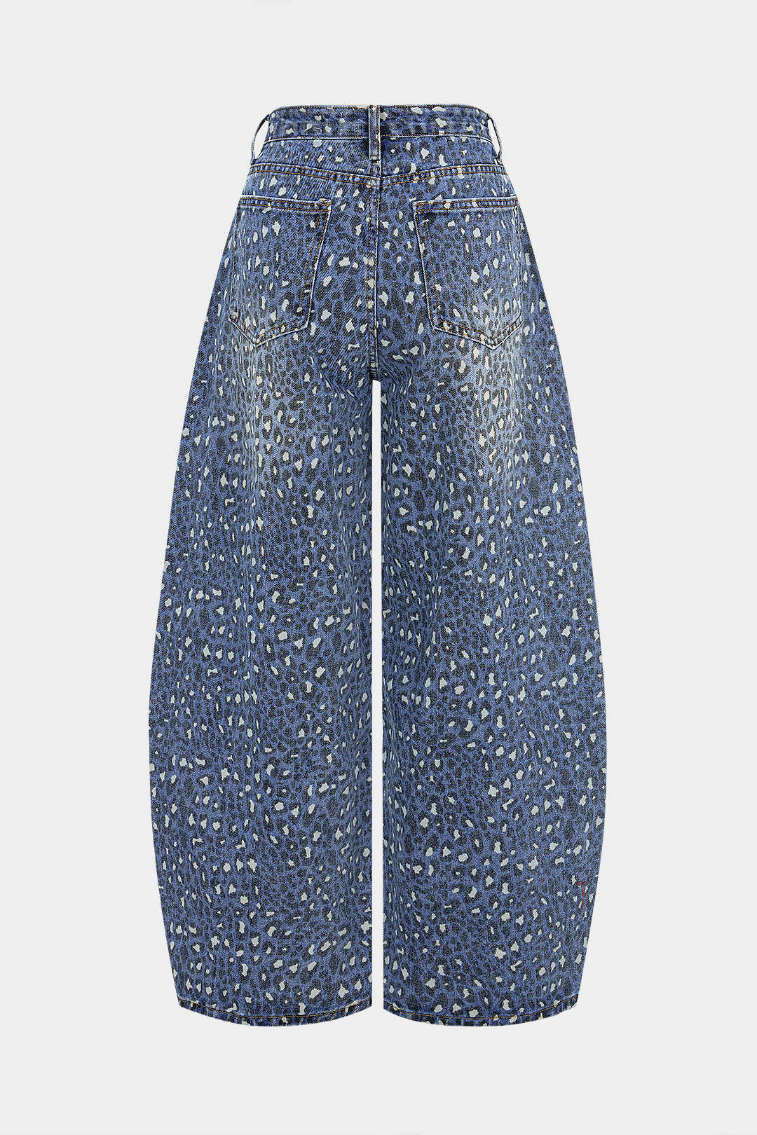 Denim Leopard Print High Waist Wide Leg Jeans - Weenar