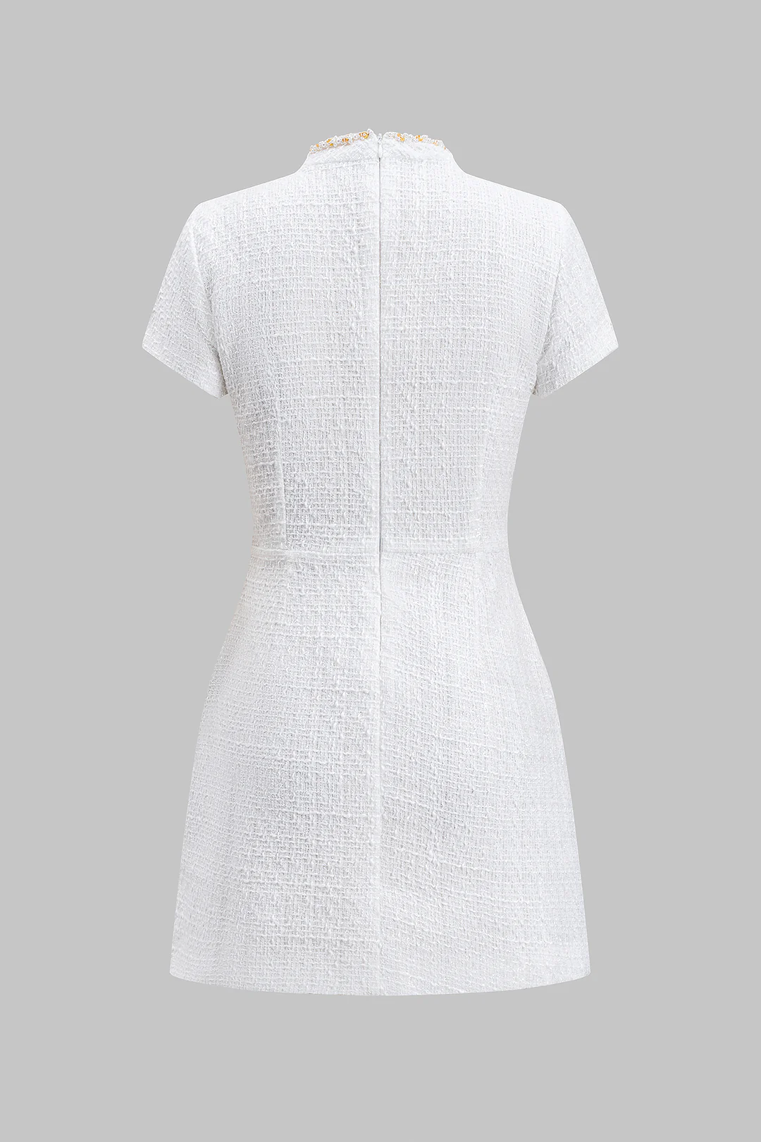 Bead Fake Pocket Zippper Short Sleeve Mini Dress - Weenar