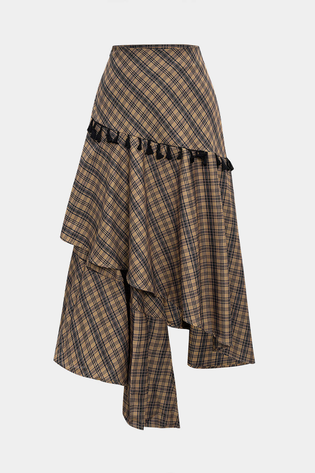 Plaid Print Tassel Asymmetrical Skirt - Weenar