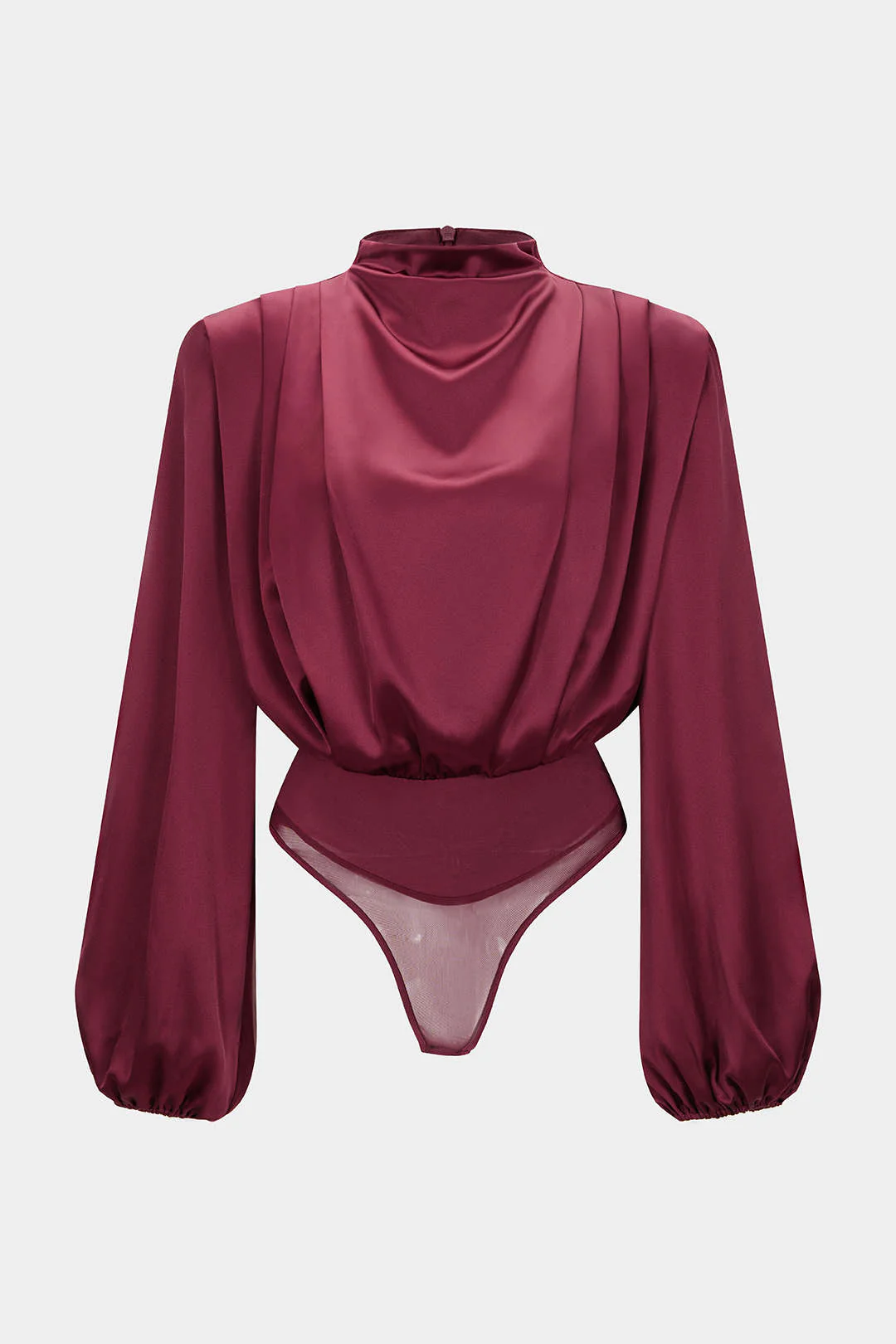 Satin Ruched Long Sleeve Bodysuit - Weenar