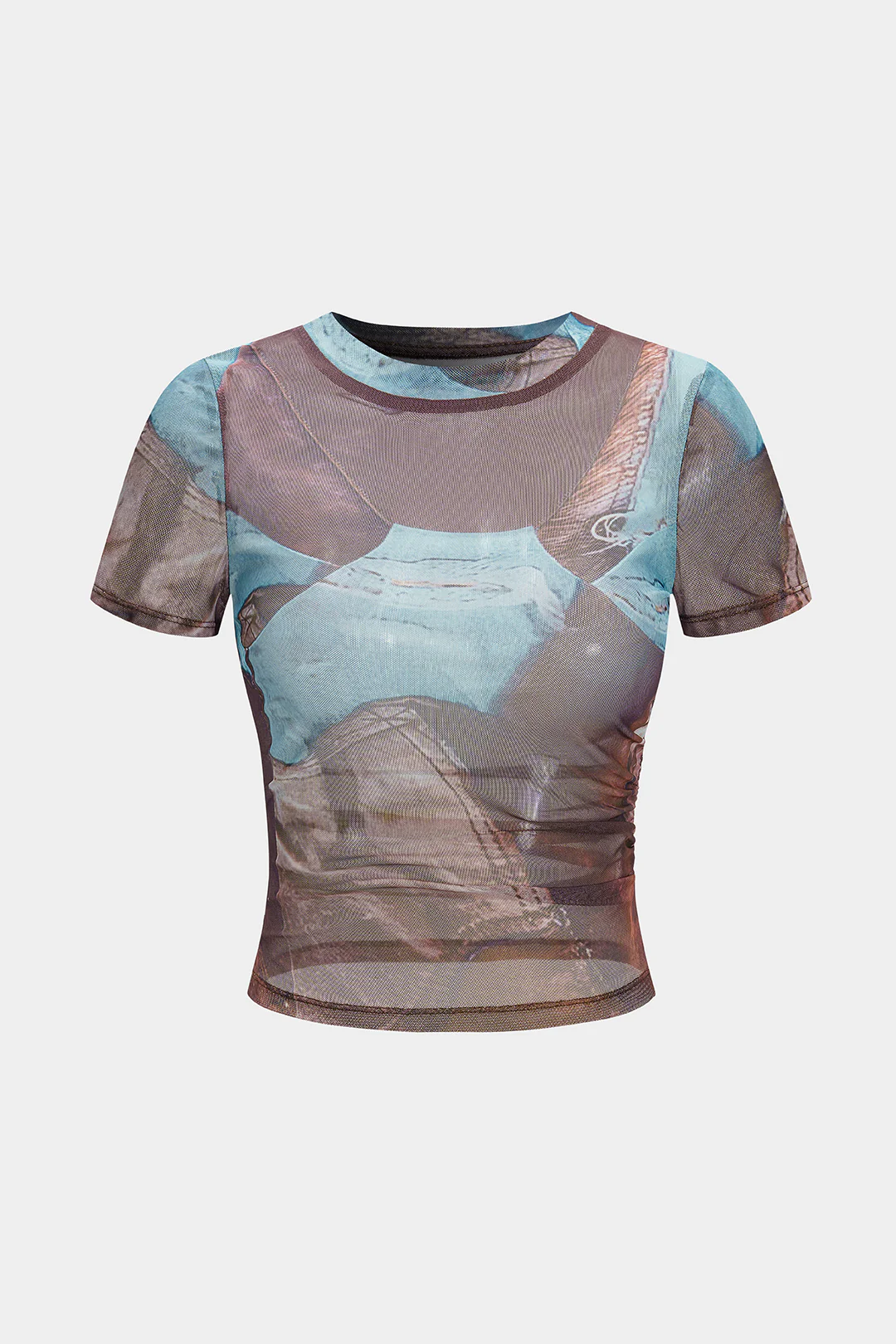 Abstract Print Mesh Round Neck Short Sleeve T-Shirt - Weenar