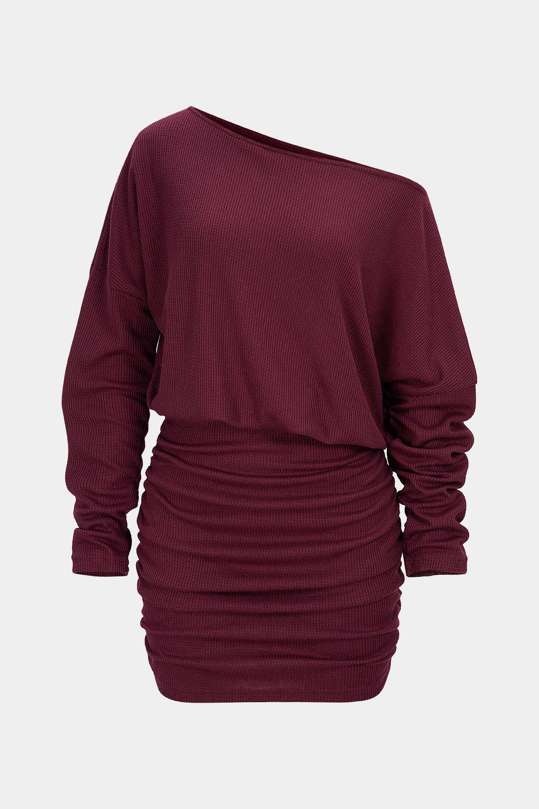 One Shoulder Ruched Long Sleeve Mini Dress - Weenar