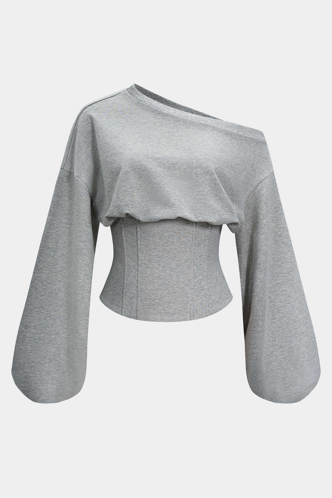 Tie-Back Asymmetrical Shoulder Corset Waist Sweatshirt - Weenar