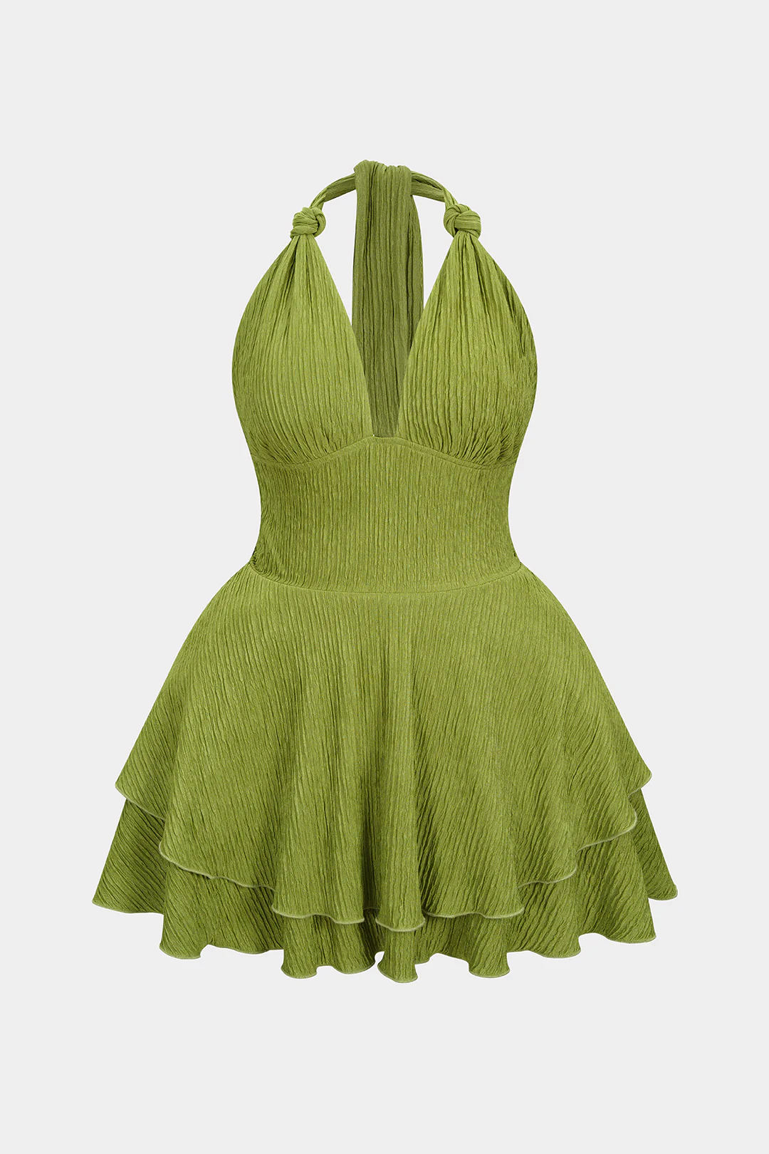 Plus Size Halter Neck Knotted Backless Sleeveless Mini Dress - Weenar