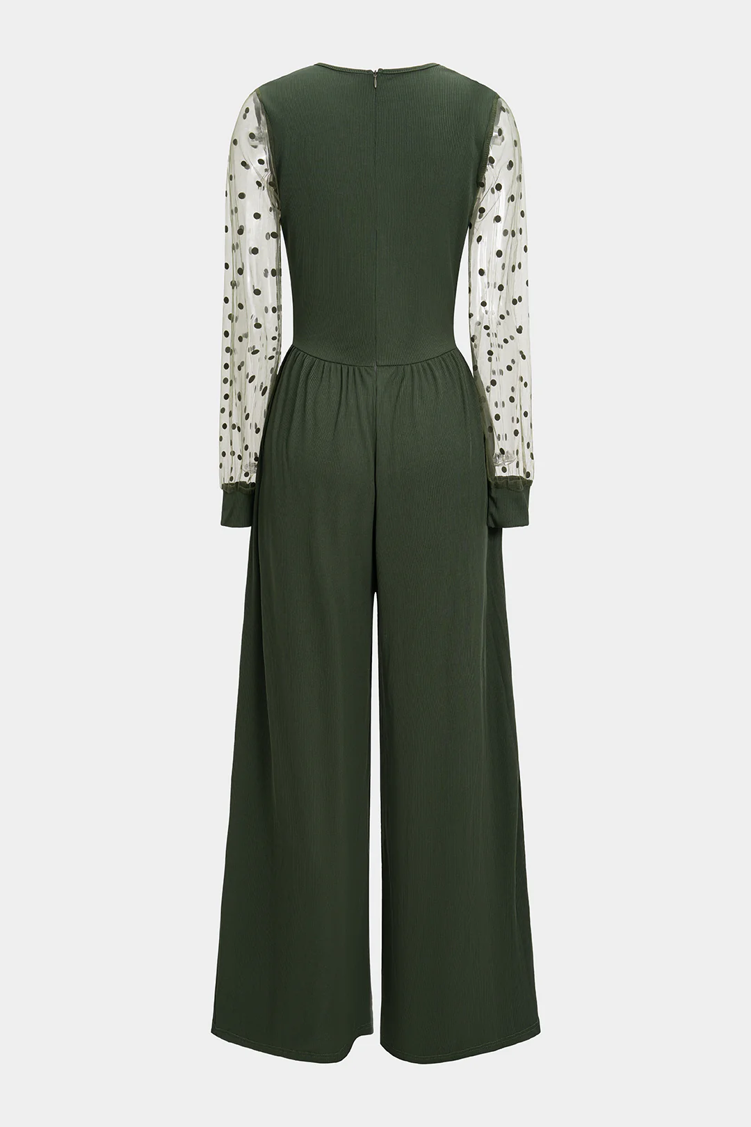 Polka Dots Print Patchwork Long Sleeve Jumpsuit - Weenar