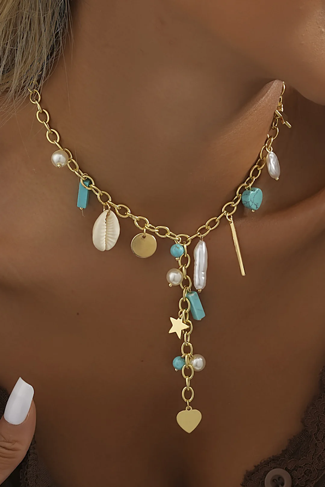 Shell Pearl Heart Pendant Necklace - Weenar