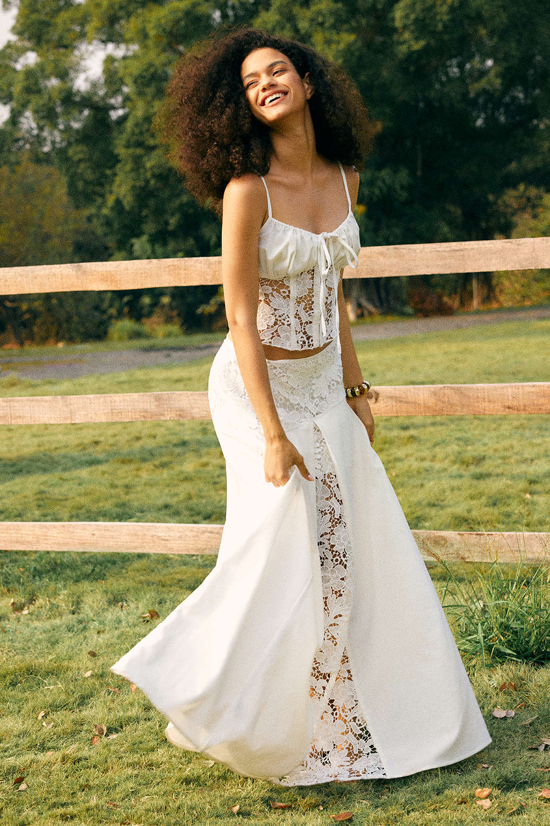 Linen Patchwork Lace Hollow Out Skirt - Weenar
