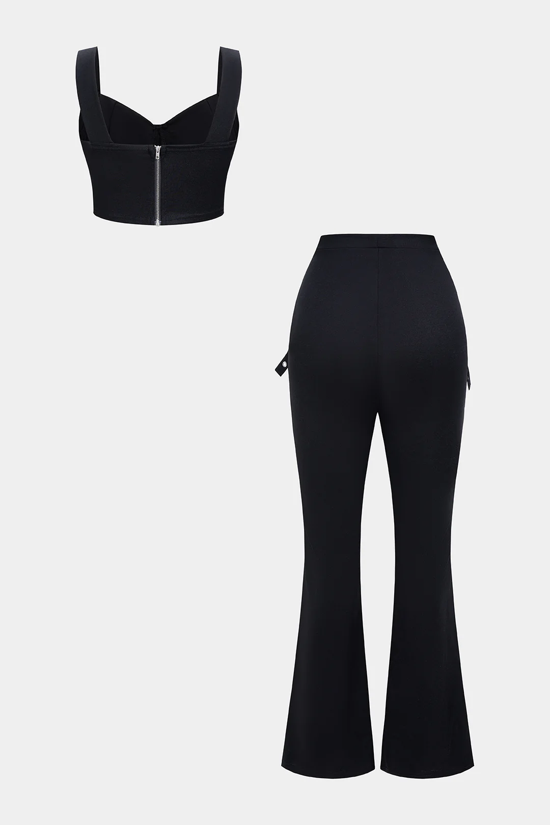 Solid Zipper Cami Top And Belted Pants Set - Weenar