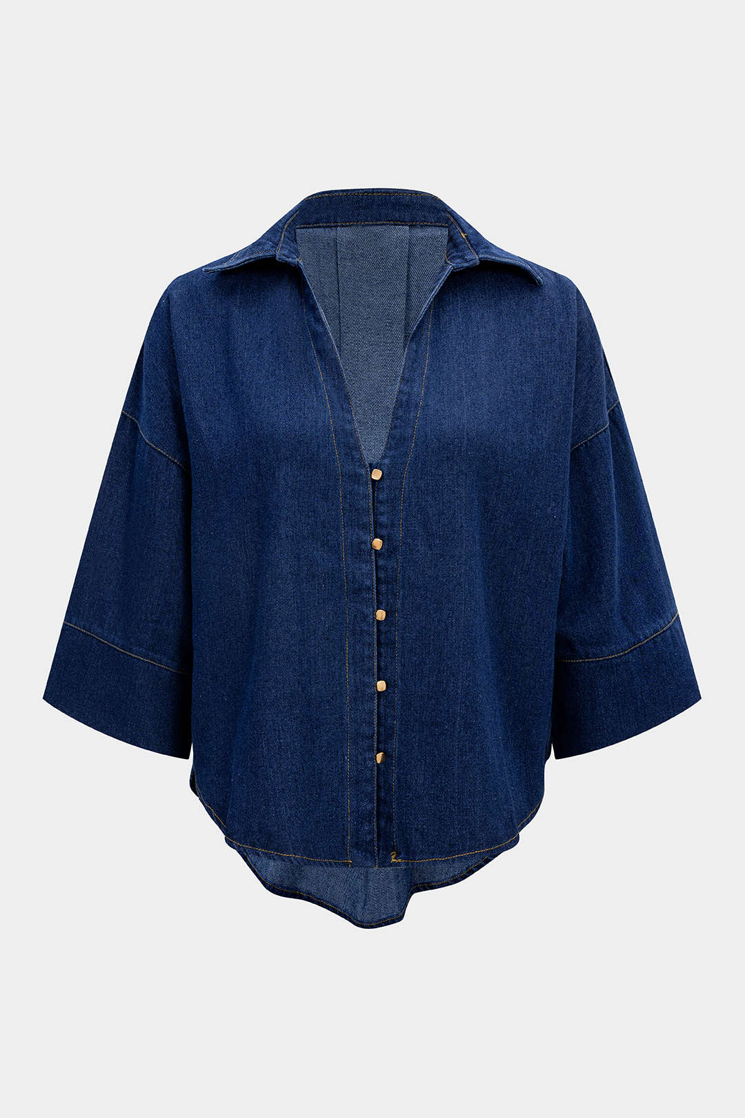 Denim V-Neck Short Sleeve Shirt - Weenar