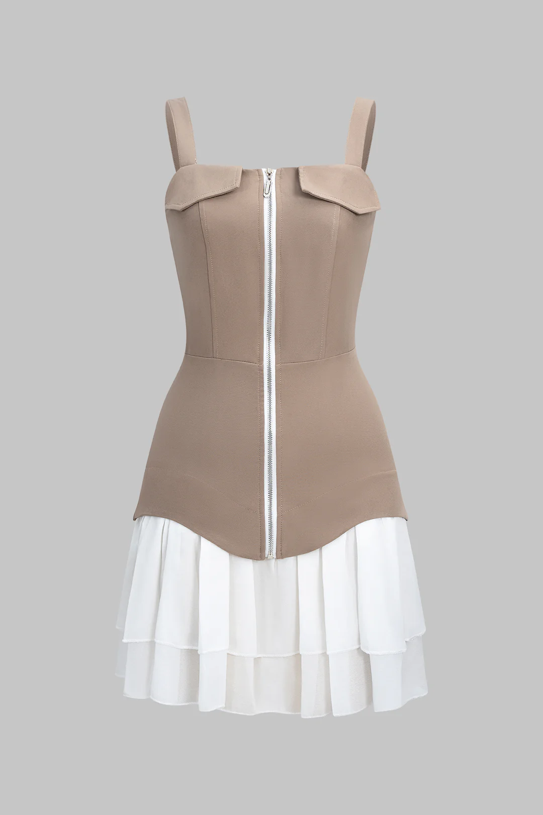 Chiffon Patchwork Zipper Sleeveless Mini Dress - Weenar