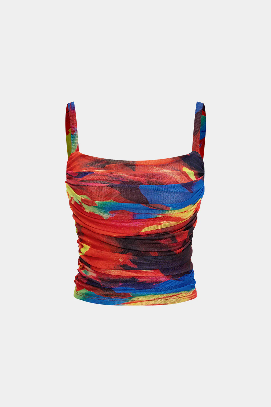 Mesh Abstract Print Ruched Slip Cami Top - Weenar