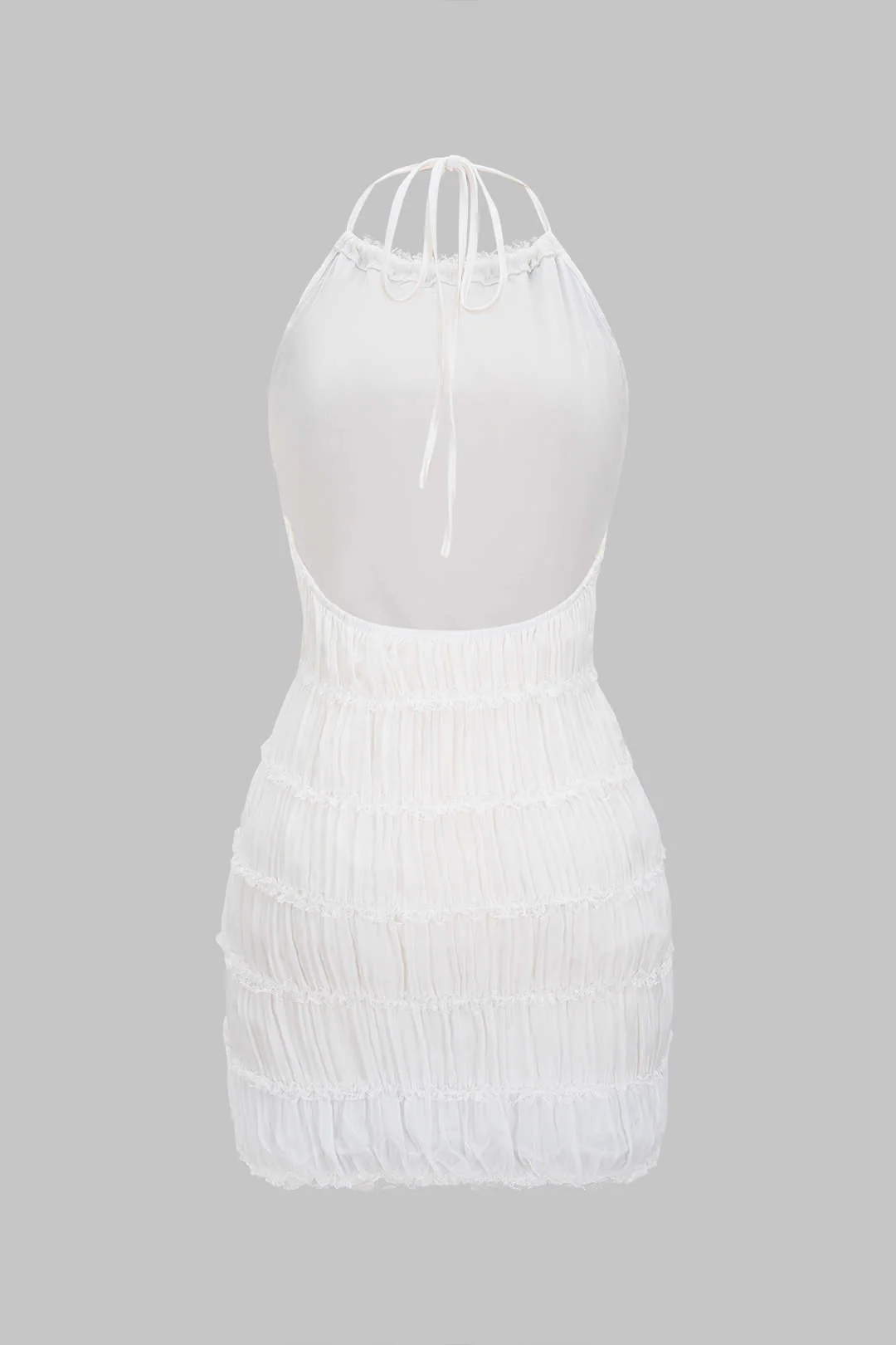 Halter Neck Chiffon Scallop Edge Backless Sleeveless Mini Dress - Weenar