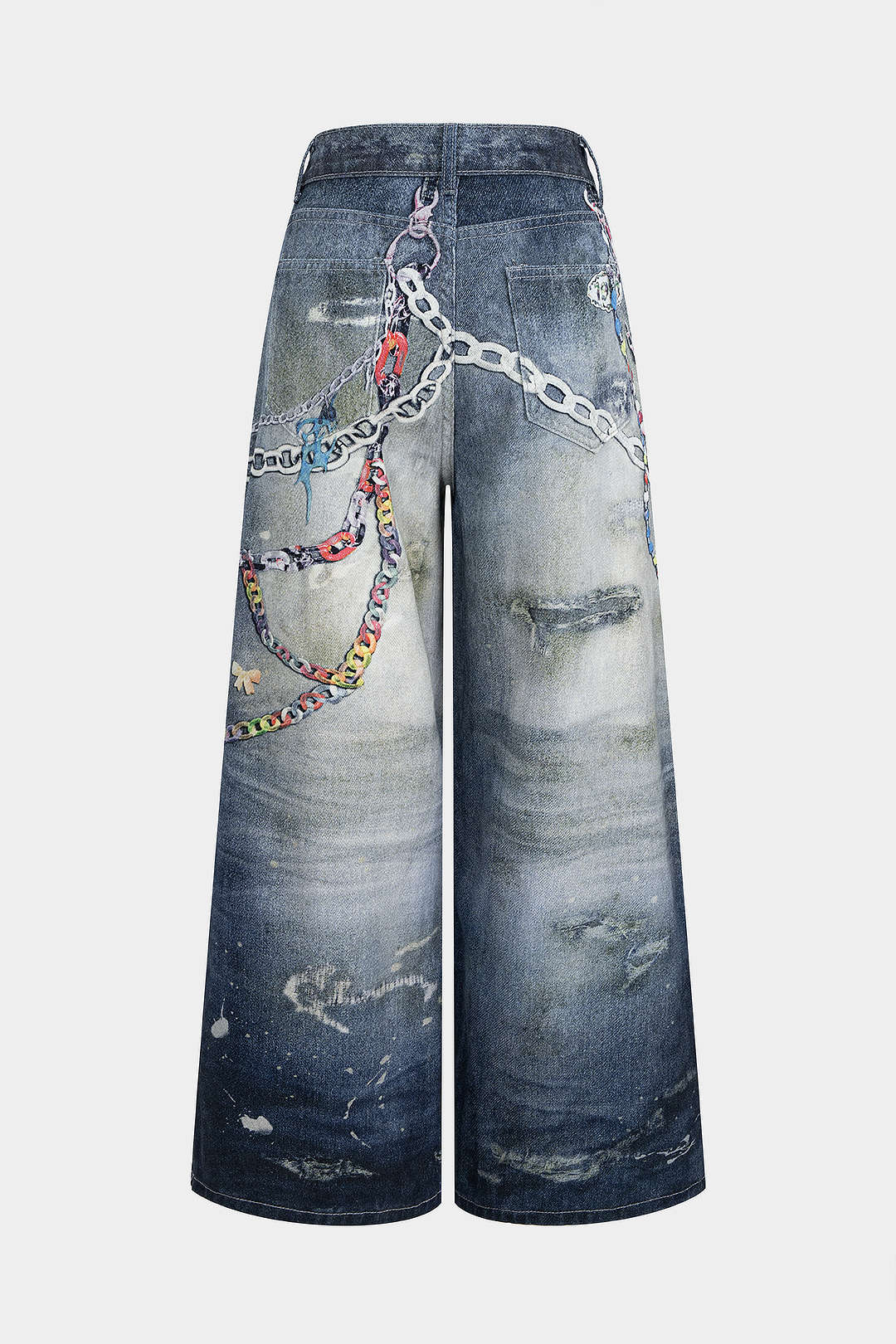 Denim Graffiti Print High Waist Wide Leg Jeans - Weenar
