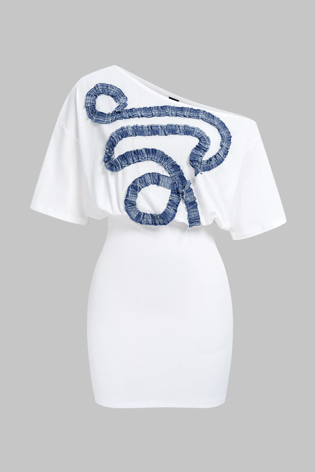 Patchwork One Shoulder Asymmetrical Short Sleeve Mini Dress - Weenar