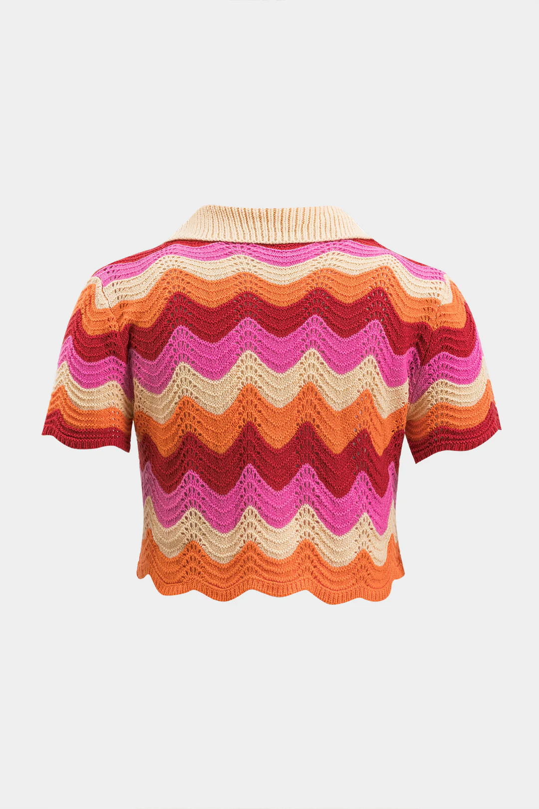 Plus Size Contrast Knit Cut Out Button Short-Sleeve Top - Weenar