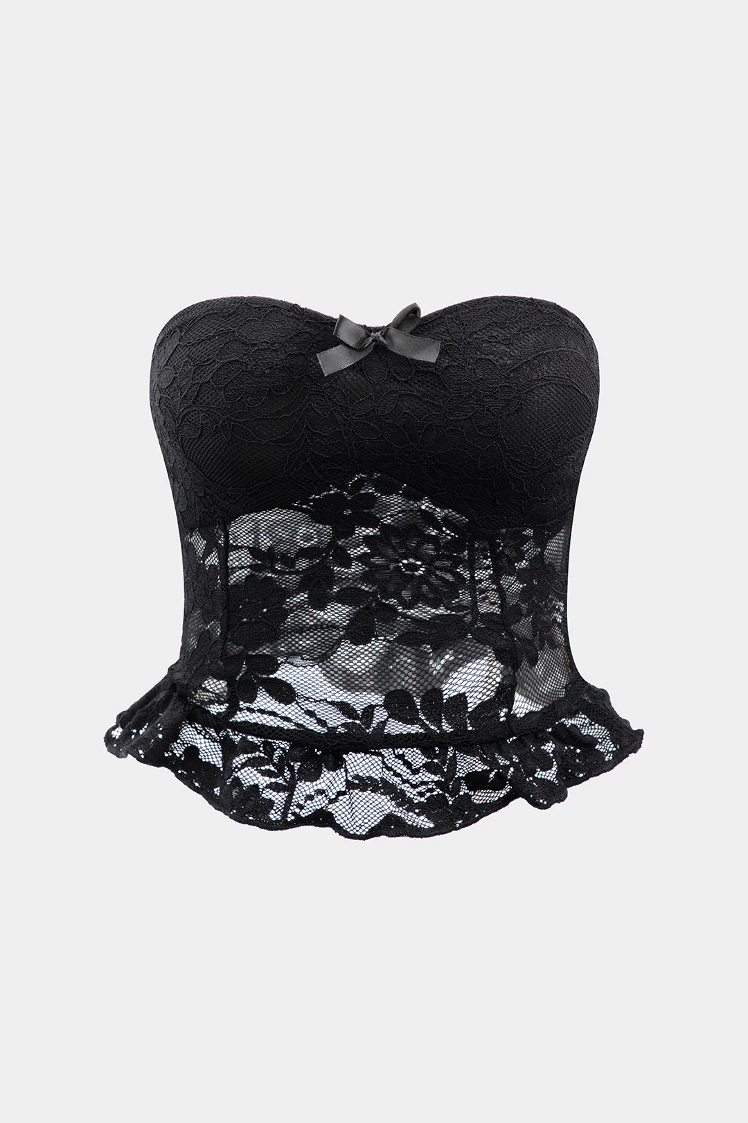 Lace Ruched Hollow Out Tube Top - Weenar