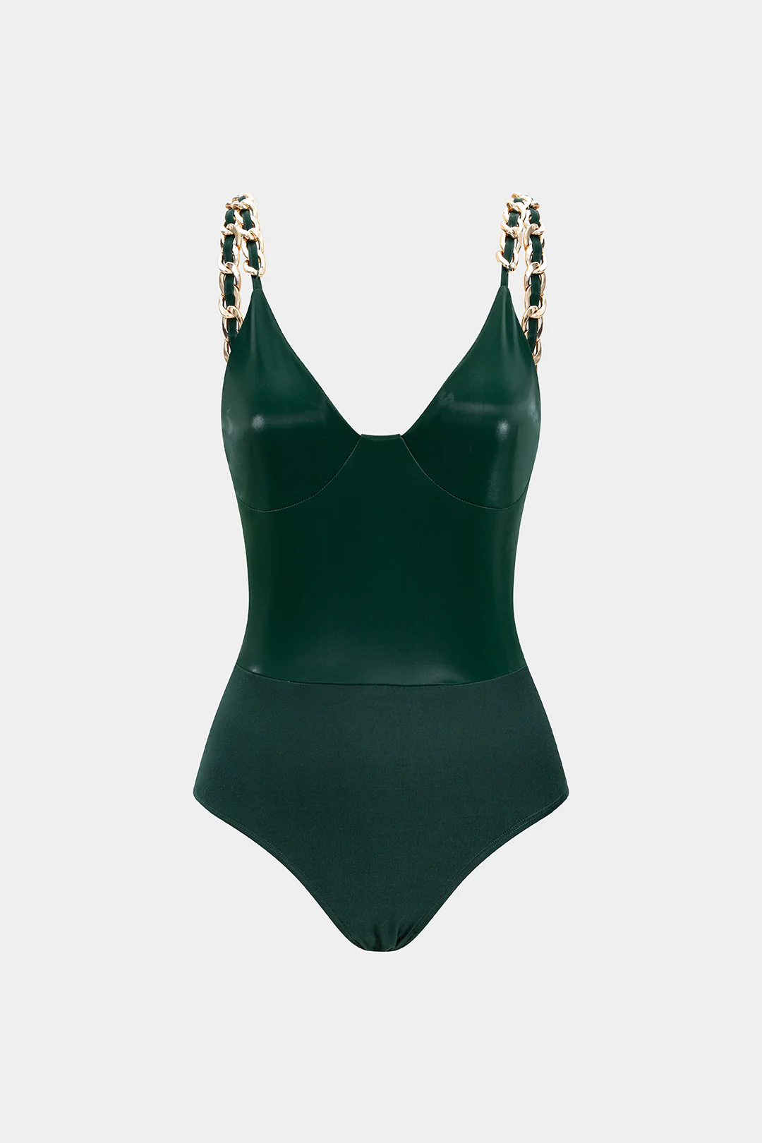 Faux Leather Chain Patchwork Sleeveless Bodysuit - Weenar